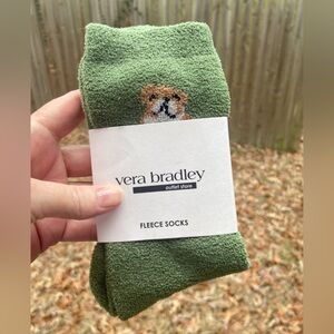 Vera Bradley Soft Fleece Green Crew Socks for Women with Bulldog NWT- 1 Pair